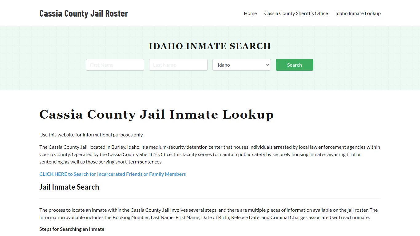 Cassia County Jail Roster Lookup, ID, Inmate Search